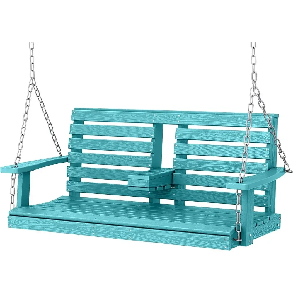2-Seat Outdoor Swing Recliner with Cup Holders, Weather-Resistant, 660lbs Capacity, Aruba Blue