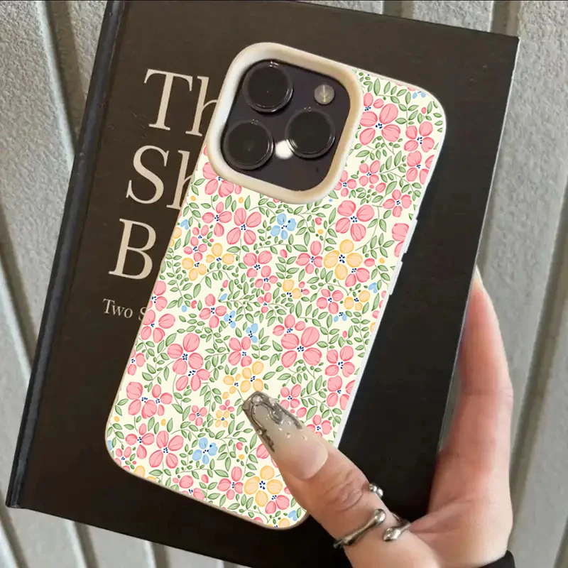 

Screen Full Flowers Lychee Texture Silicone Phone Case For iPhone 17 Pro Max 16 15 14 13 12 11 Pro 16 15 Plus 17 Air Soft Cover