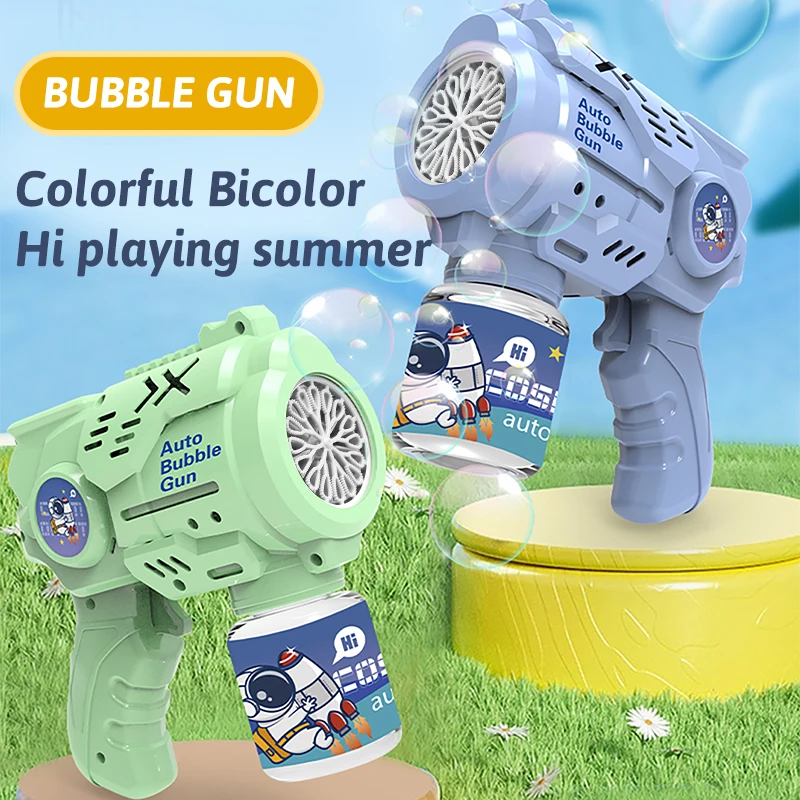 Knyysecq 2 pçs armas de bolha trazer 2 garrafas 50ml bolha água crianças astronauta totalmente automático bolha soprando brinquedo crianças jogo