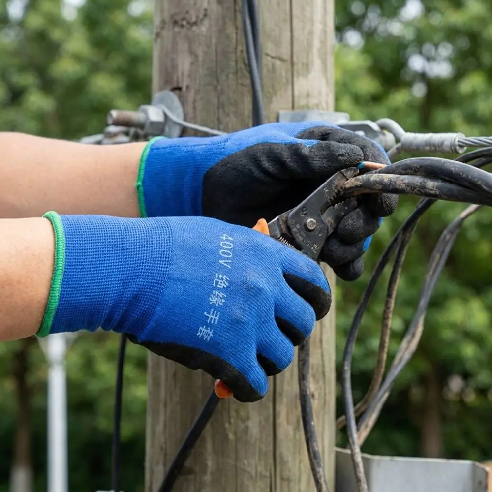 1 Pair Withstanding Voltage 400V Electrician Insulating Gloves Anti-Slip Grip High Elasticity Electrical Maintenance Gloves
