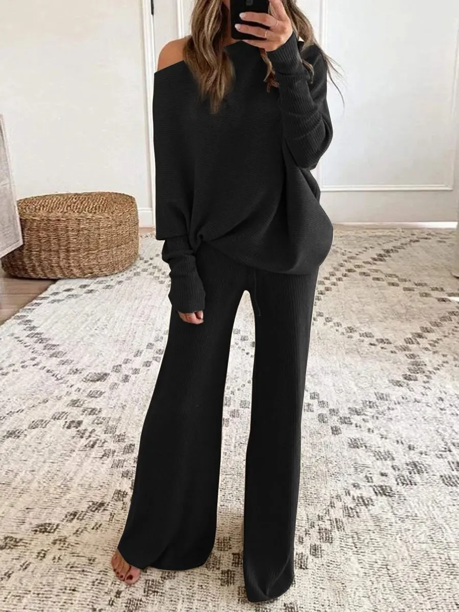 New Women\'s Solid Color Round Neck Long-sleeved Trousers Casual Two-piece Suit Clothing Sales Pants Sets New In Matching Sets