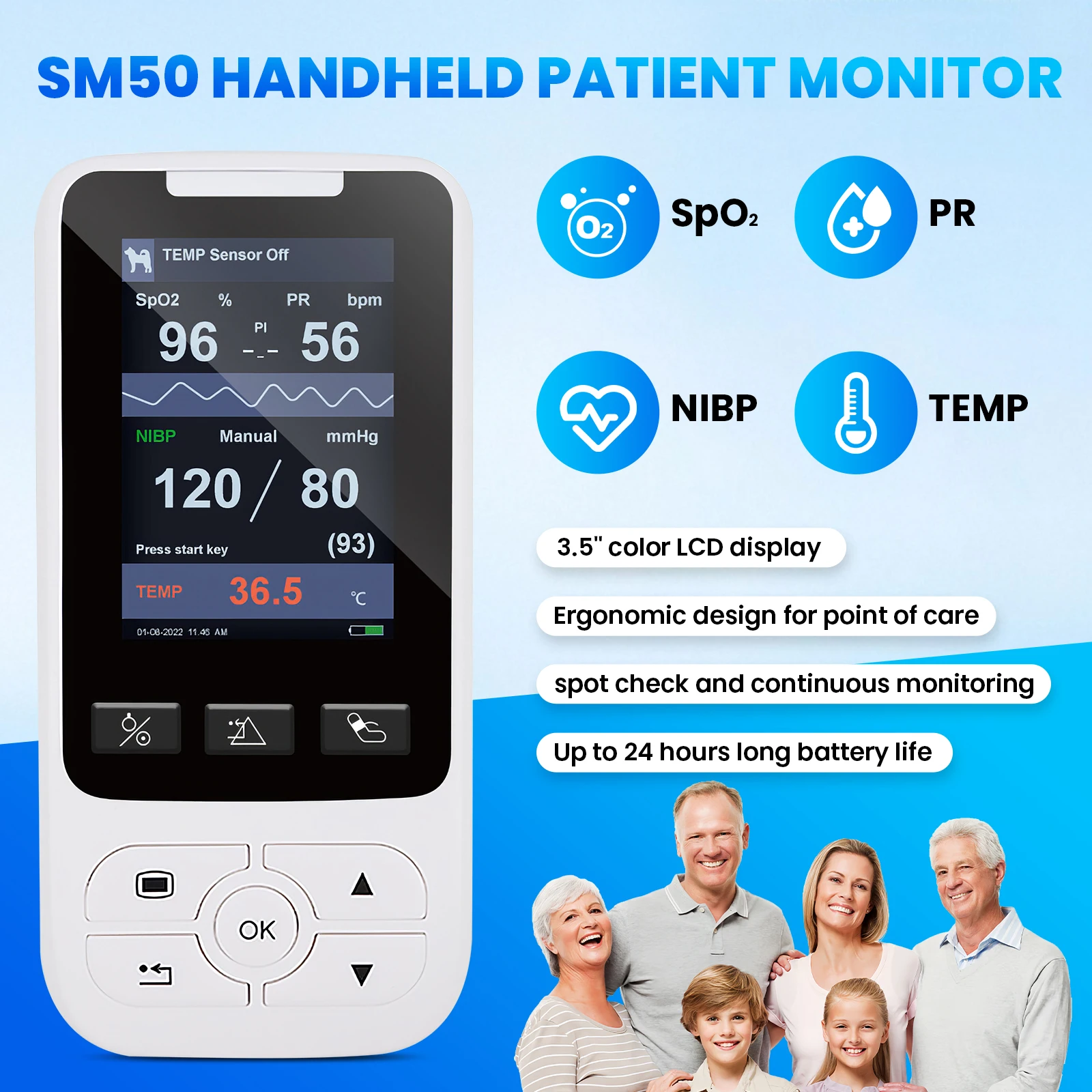 Portable Vital Signs Monitor Hospital Clinical Multiparameter Rate Patient Monitor SPO2 PR NIBP TEMP Human Nursing Equipment