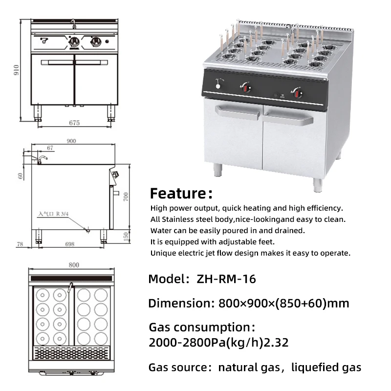 custom.High Quality 16-Hole Noodle Cooking Stove with Cabinet Base Large-Capacity Commercial Kitchen Equipment Restaurants H