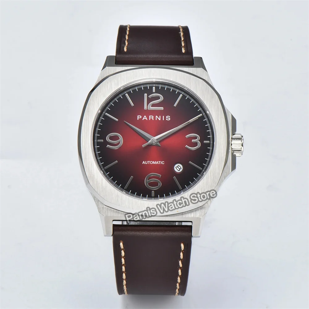 Parnis 42mm Cristal de Safira Miyota8215 Automático Preto Verde Mostrador Masculino Relógio Mecânico