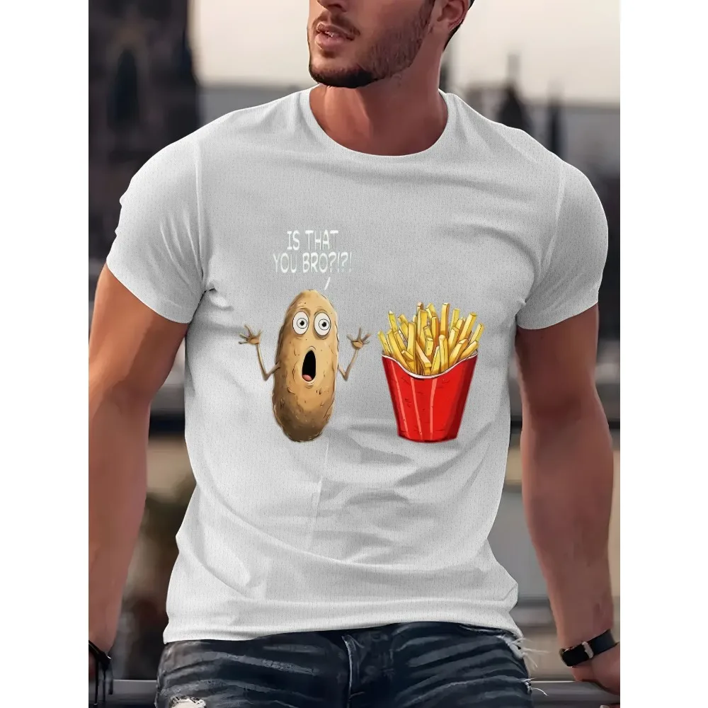 Mens Funny Potato Print T Shirt Casual Loose Fit Short Sleeve Round Neck Breathable Summer Base Layer Top Machine Washable Potato Themed Shirt for Casual Attire Themed Outfits