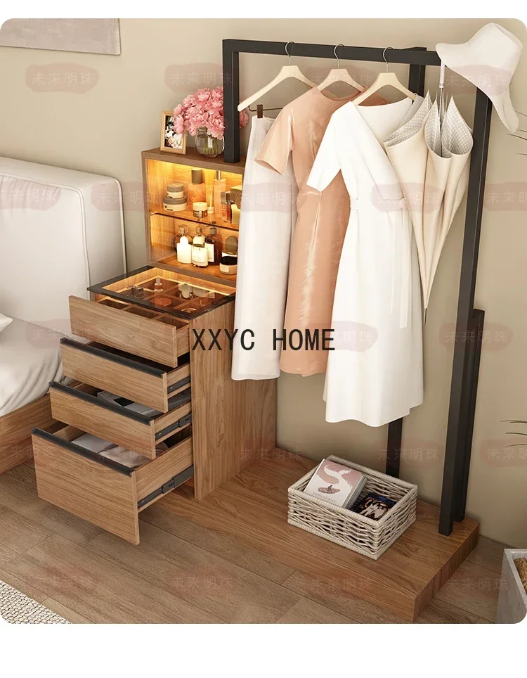 Household Multi-Functional Bedroom Floor Hanger Chest of Drawers Storage Storage with Dressing Table Clothes Rack Integrated