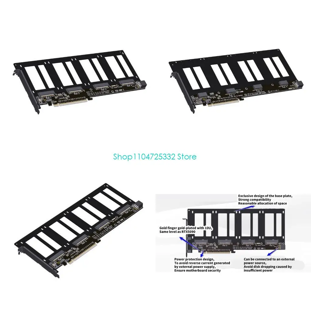P5EA PCIe5.0 x16 to 4 Port Bifurcation Splitter Adapter Card for EDSFF E1.S/E3.