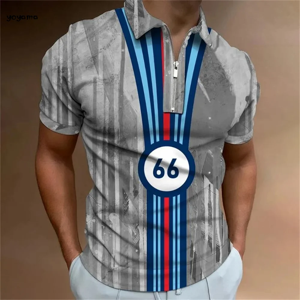 

Vintage Men's Short Sleeve Polo Shirt 3D Digital Print Zipper Lapel Shirt Large Shirt Outdoor Casual Breathable Men's Clothing
