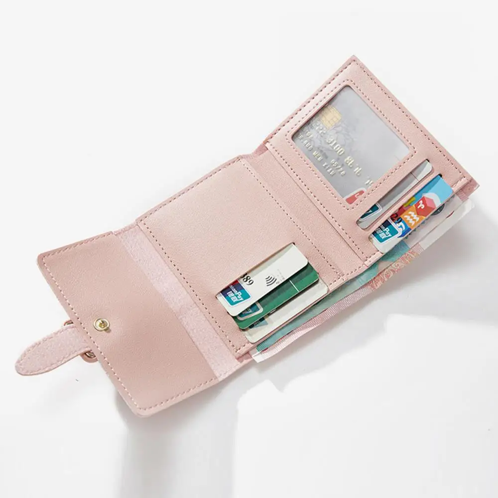 Solid Color Women Short Coin Wallet PU Three Fold Card Bag Portable Storage Bag Student Multi Card Slot Card Holder Short Wallet