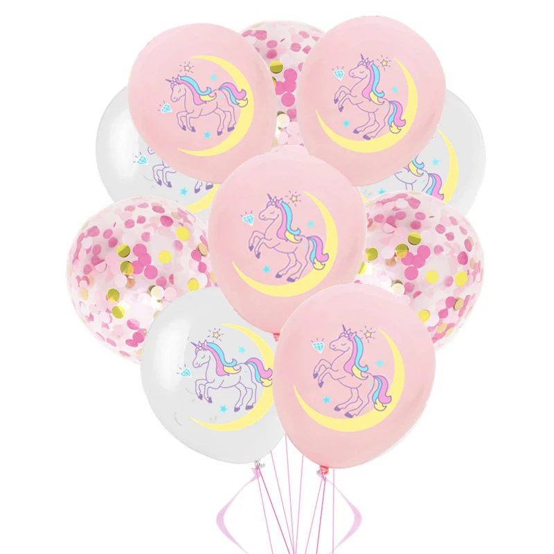 10pcs/lot Cartoon Unicorn Pink And Gray Latex Balloons With Sequin Balloons For Birthday Party Decorations