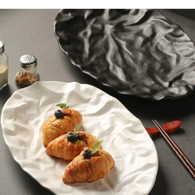 

Pleated Cooking Dishes Restaurant Artistic Conception Dim Sum Dessert Steak Plate Household Ceramic Tableware