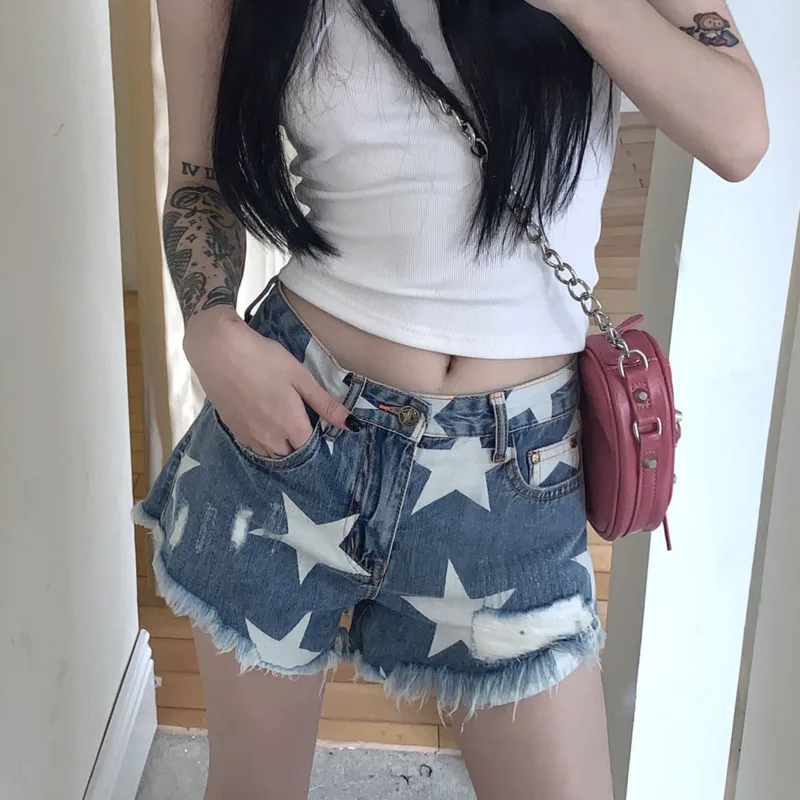 

Yk2 Fashion Star Graphic Jorts Summer High Waist Denim Pants Korean Style Trashy Y2k 2000s Short Jeans Girls Women Baggy Shorts