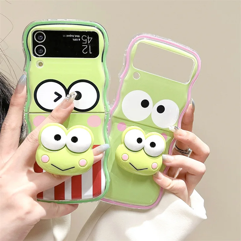 Cartoon Frog Phone Stand Case for Samsung Galaxy Z Flip 5 4 3 Protective Back Cover for ZFlip3 ZFlip4 ZFlip5 Case Shell