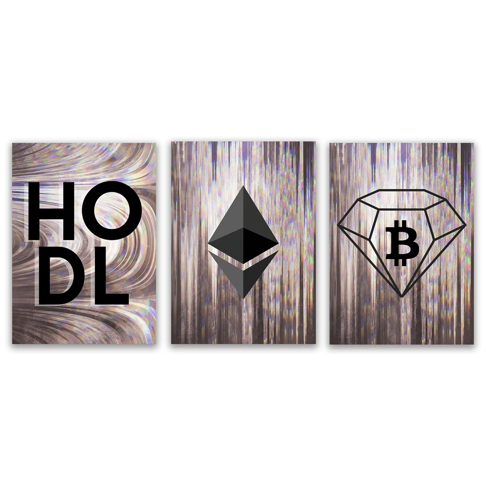 Impressions crypto, Art mural crypto |   Cadeaux d'affiches crypto |   Ethereum Bitcoin HODL, Art décoratif holographique moderne et neutre pour le bureau