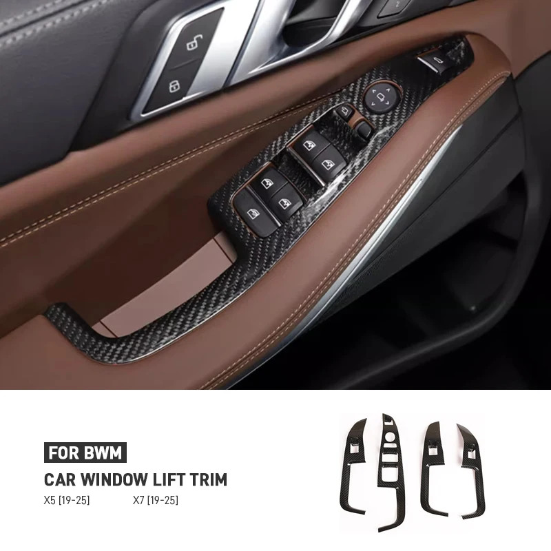 

For BMW X5 X7 G05 G07 2019-2025 Real Carbon Fiber Car Window Lift Button Switch Panel Frame Trim Cover Decoration Accessories