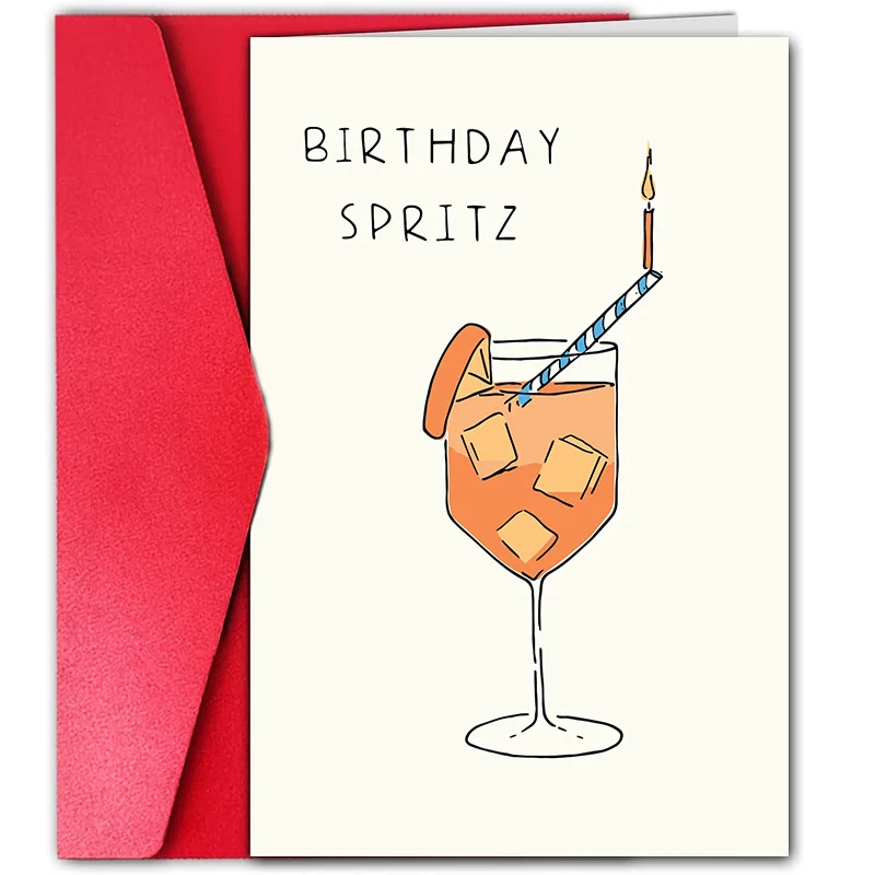 1 pc fun birthday card featuring a creative stemware drink image. Creative greeting cards. The perfect gift for family, friends