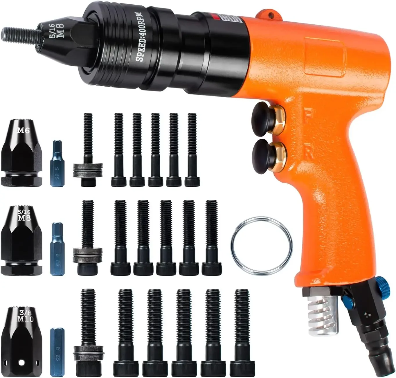 

Metric Pneumatic Rivet Nut Tool Kit, Air Rivnut Gun with M6, M8 & M10 Mandrels