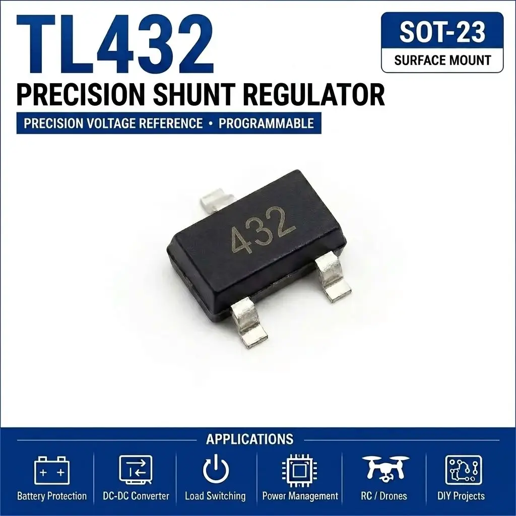 (100 pcs) TL431/TL432 SOT-23 (Marking 431,432) Shunt Voltage Reference 2.5V-36V Adjustable