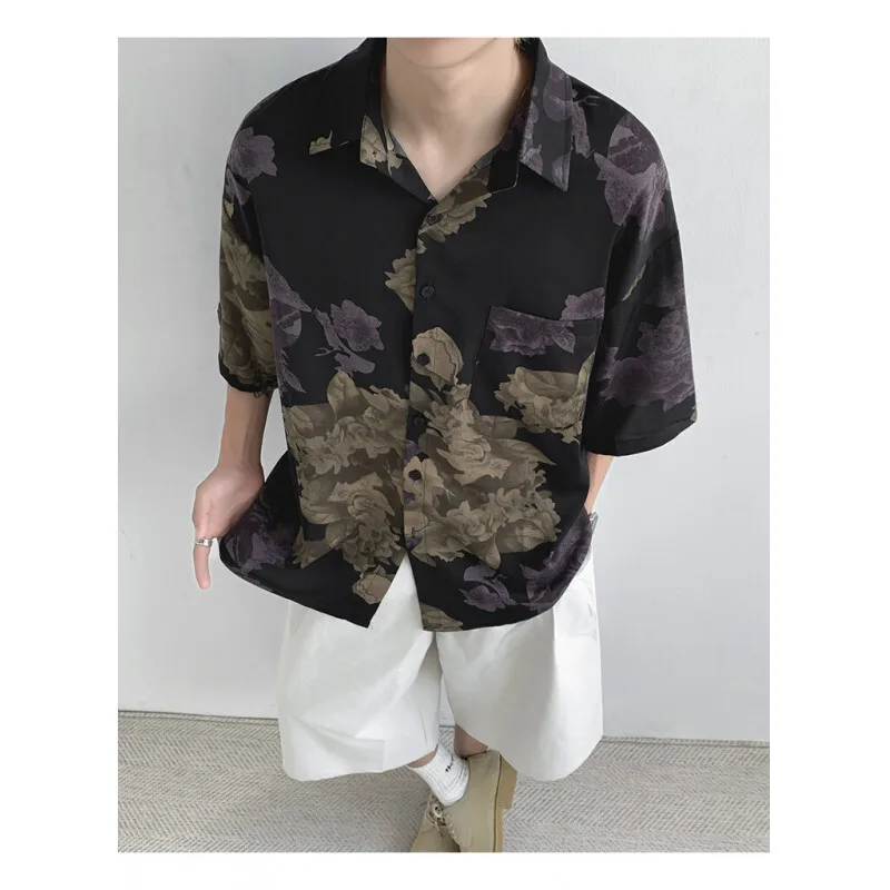 Summer Short Sleeved Shirt Men Fashion Printed Casual Shirt Men Streetwear Korean Loose Flower Shirts Mens Hawaiian Shirt M-2XL