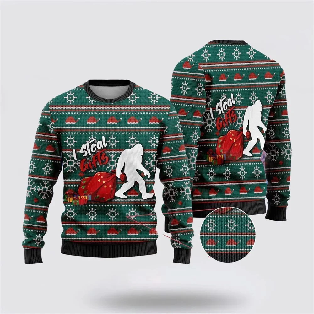 Merry Christmas Graphic Sweatshirts Bigfoot Xmas Ugly Christmas Sweater For Women Animal Unisex Sweatshirt Men Women Pullovers