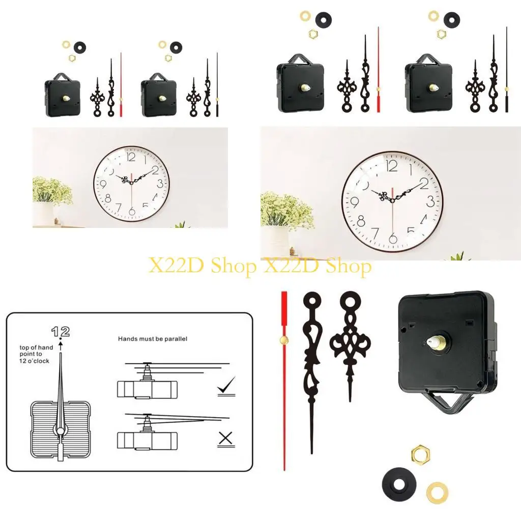 X22D 7Pieces Quiet Quartzs Clock Movement Kits with Hands for DIY Repair and Replacement Projects in Homes Wall Clock Decors
