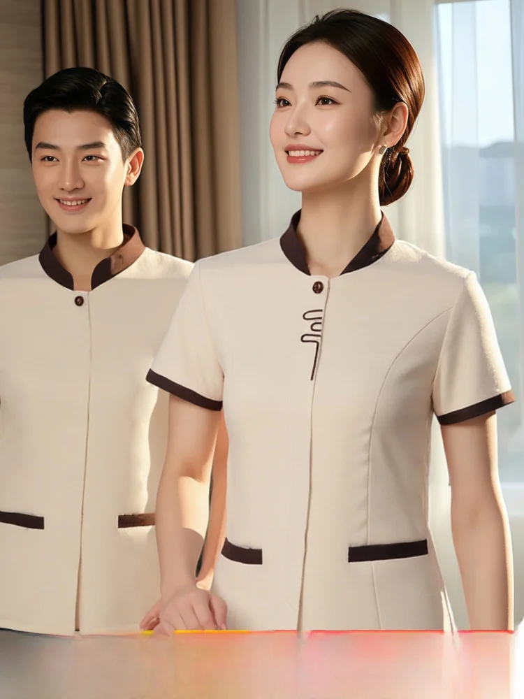 Conjunto de uniforme de manga corta para mujer, para limpieza, uniforme de hotel, ropa de trabajo, poliéster y algodón que absorbe la humedad