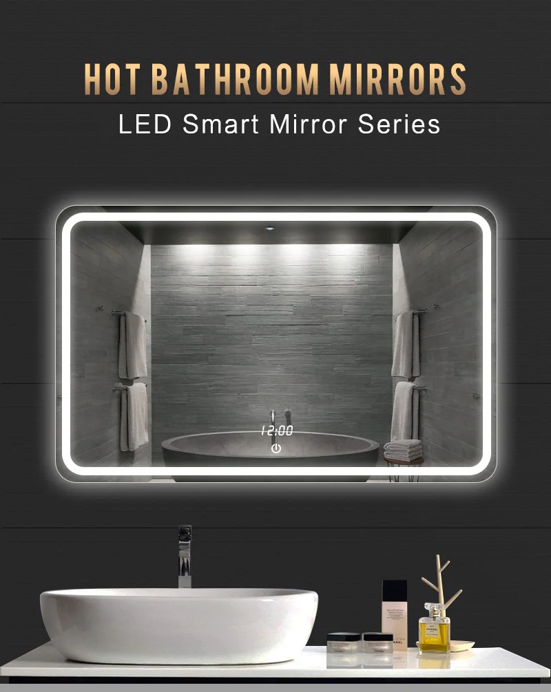 Factory Price Led Illuminated Bathroom Mirror Fogless Backlit Home Decoration Wall Mounted Lighted Mirror Wall Hanging Rectangle