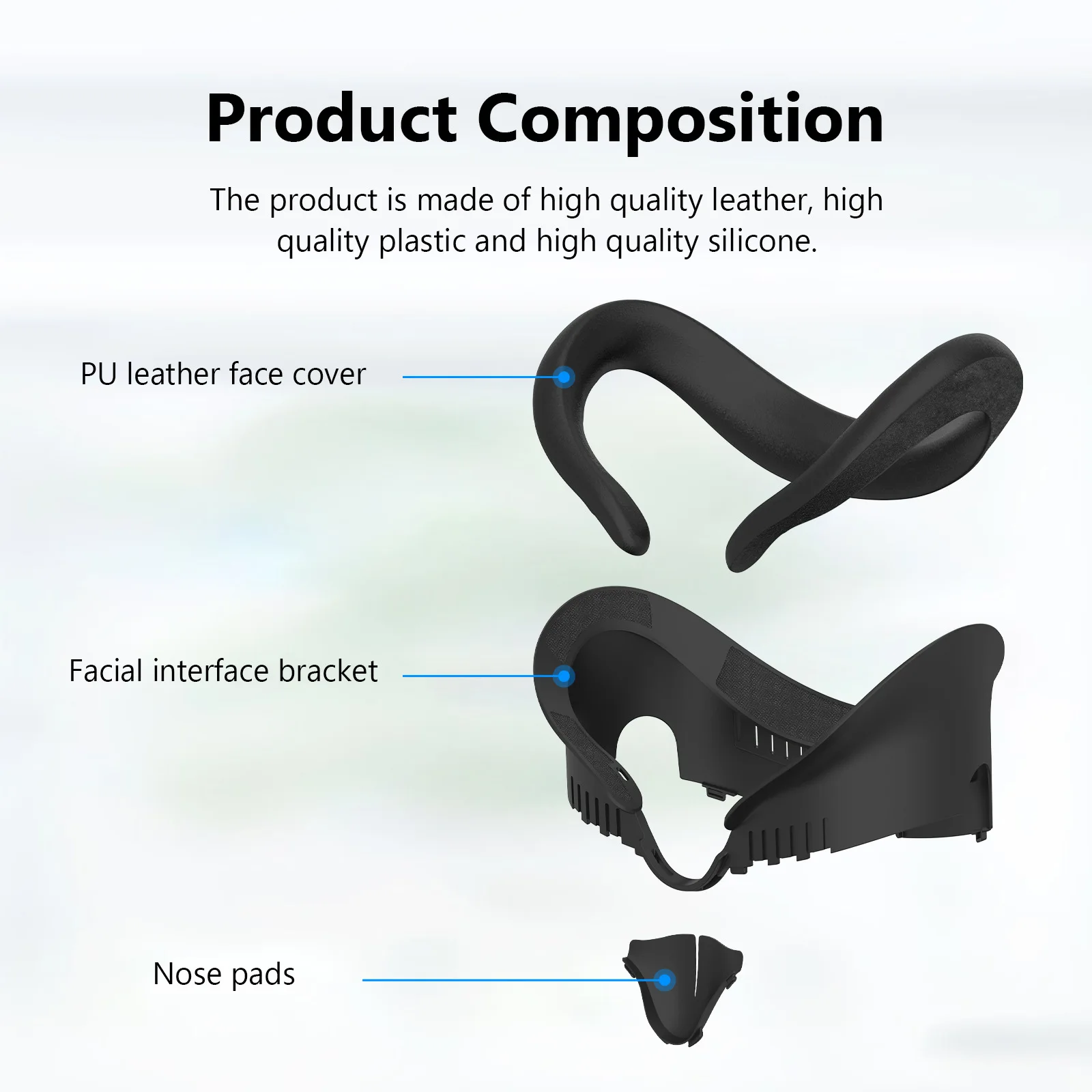 Face Cover For Meta Quest 3 Replacement Facial Interface PU Leather Cushion Bracket Anti-Leakage Nose Pad VR Glasses Accessories