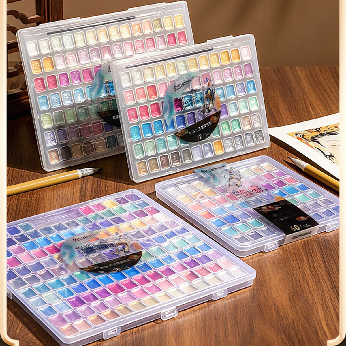 Watercolor Paint Set Solid, Pearlescent Watercolor, Metallic Shimmer Paint, Artist Painting Supplies Professional Watercolor Set