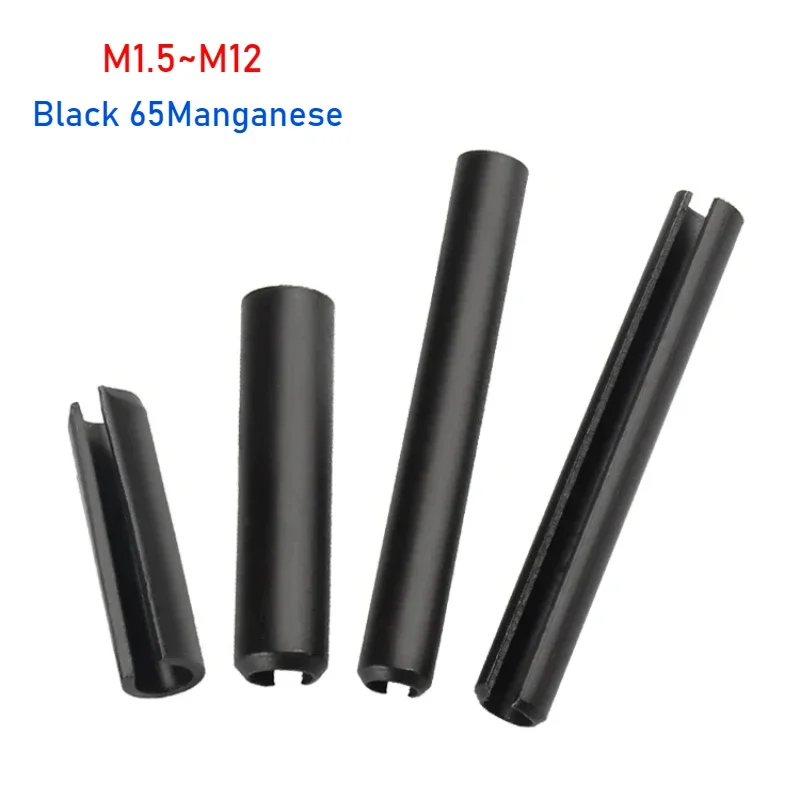 1-50pcs Black 65Manganese Steel Elastic Cottered Cylindrical Locating Tensioning Tenon Rolling Spring Pin M1.5 M2 M3 M4-M12