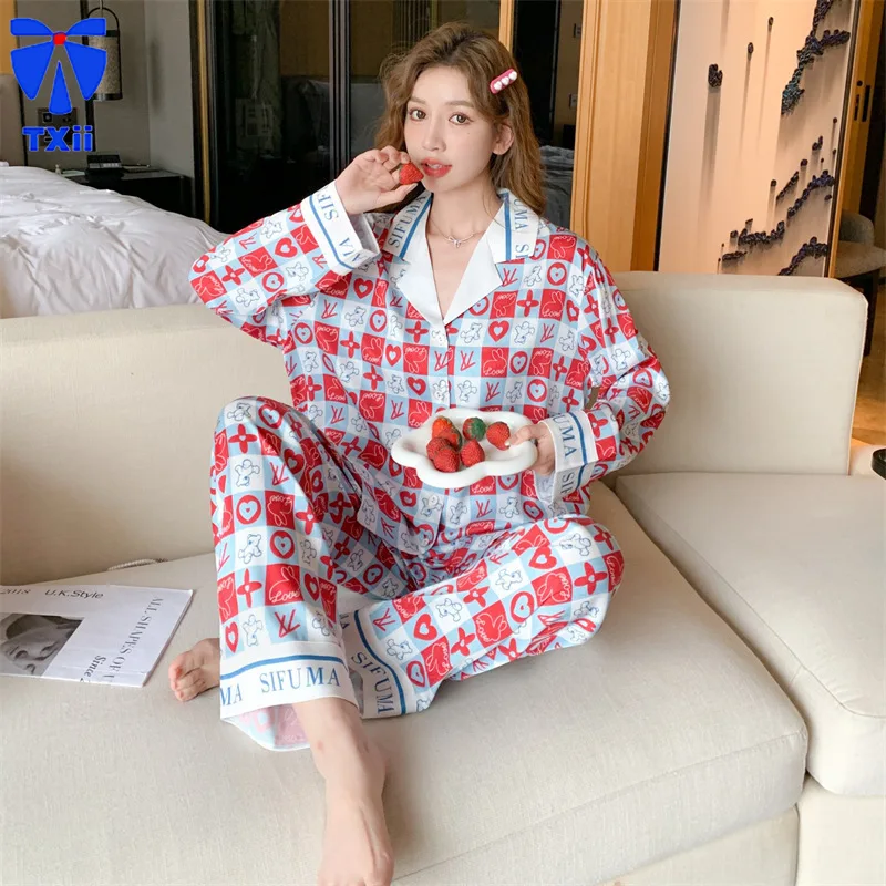 

Spring Autumn 2024 New Pajamas Women's Ice Silk Long Sleeve Trousers Cardigan Home Clothes Internet Celebrant Explosions