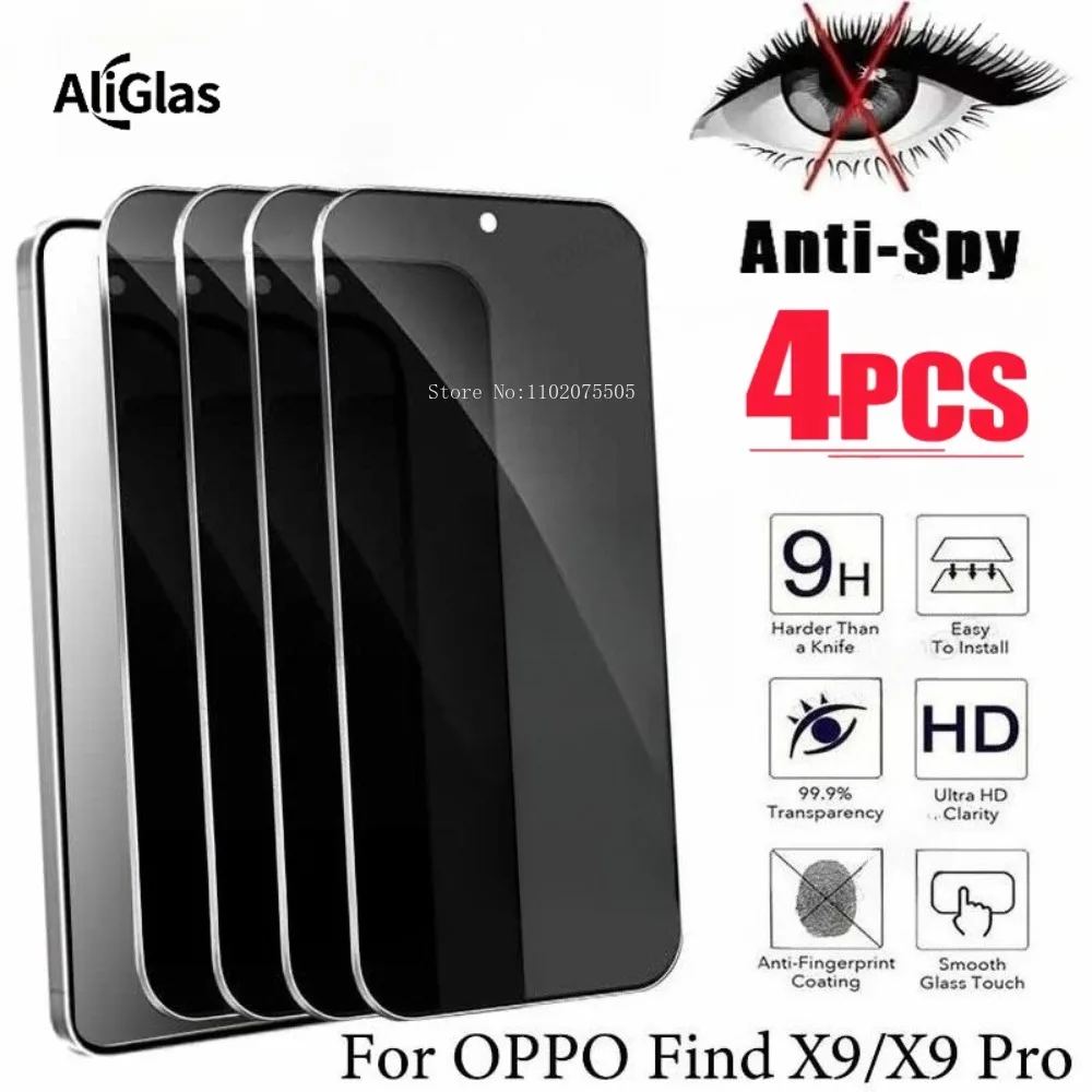 

4pcs Screen Protector Anti Peep Tempered Glass Film For OPPO Find X9 Plus Anti Spy Glass For OPPO Find X9 Pro 9H Anti Scratch