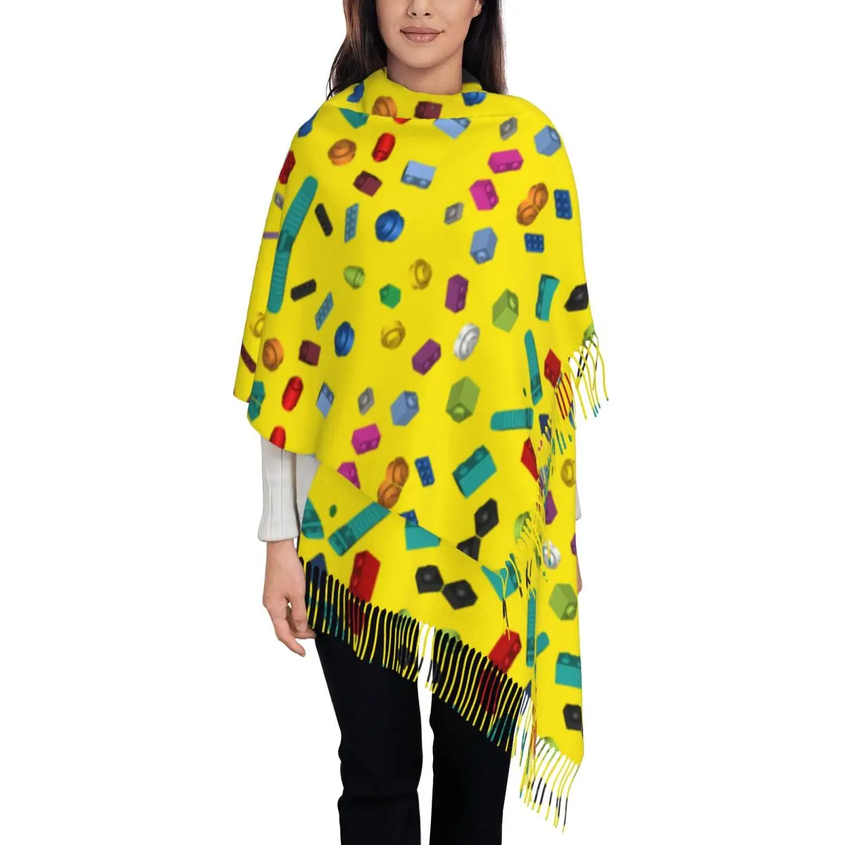 Custom Falling Bricks Scarf Wrap for Women Long Winter Fall Warm Tassel Shawl Unisex Scarves