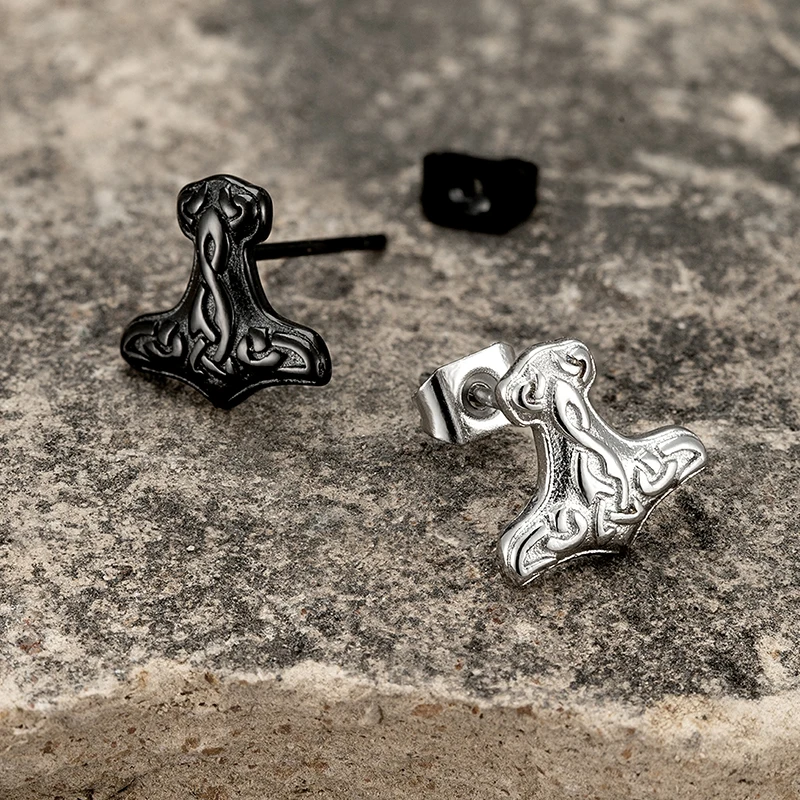 1piece Viking Ax Punk Ear Stud Men's Stainless Steel Black Vintage Earrings For Boy Boyfriend Trend Hatchet Ear Jewelry Gift Hot