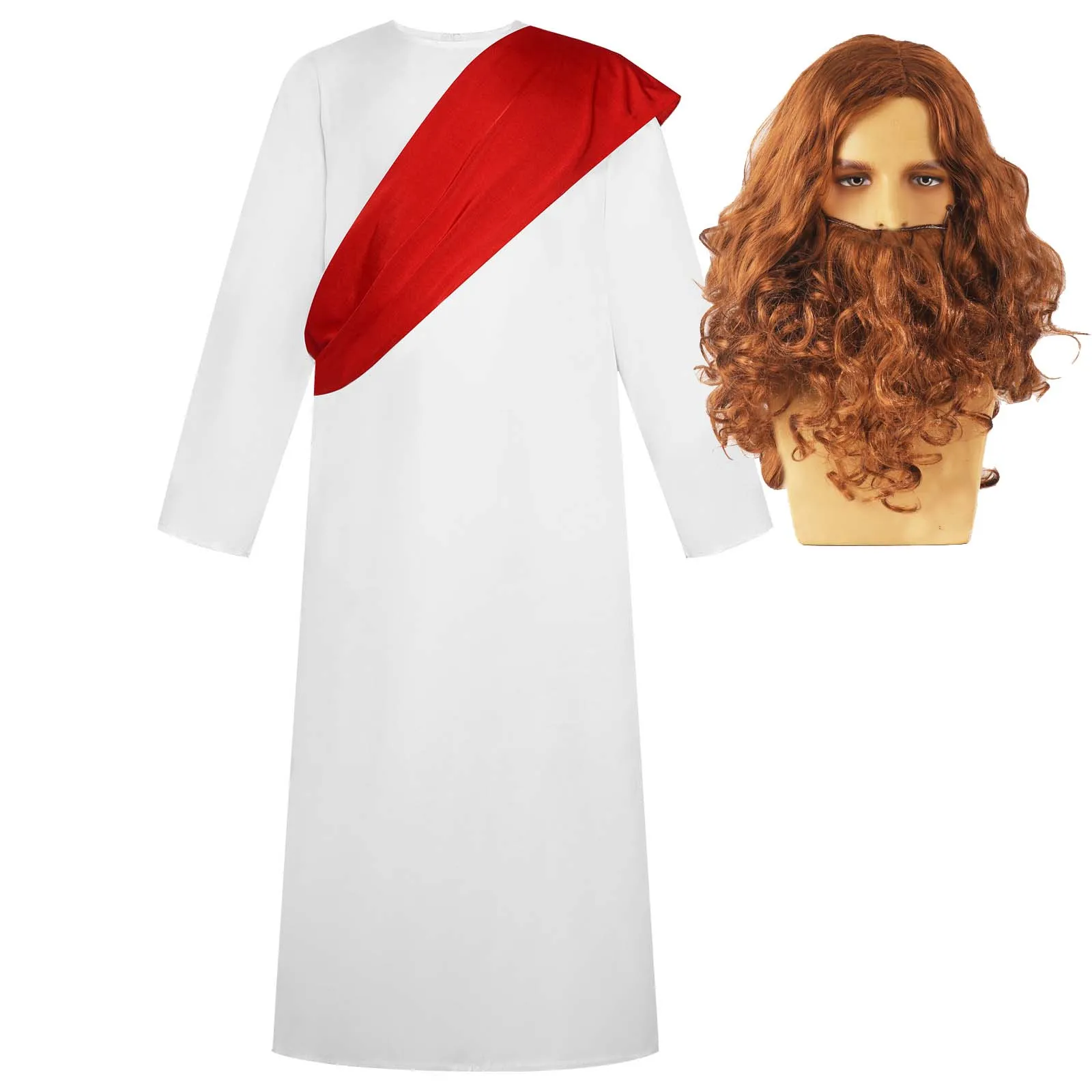 

Adult Roman Greek Role Play Party Men Jesus Cosplay Costume With Wig