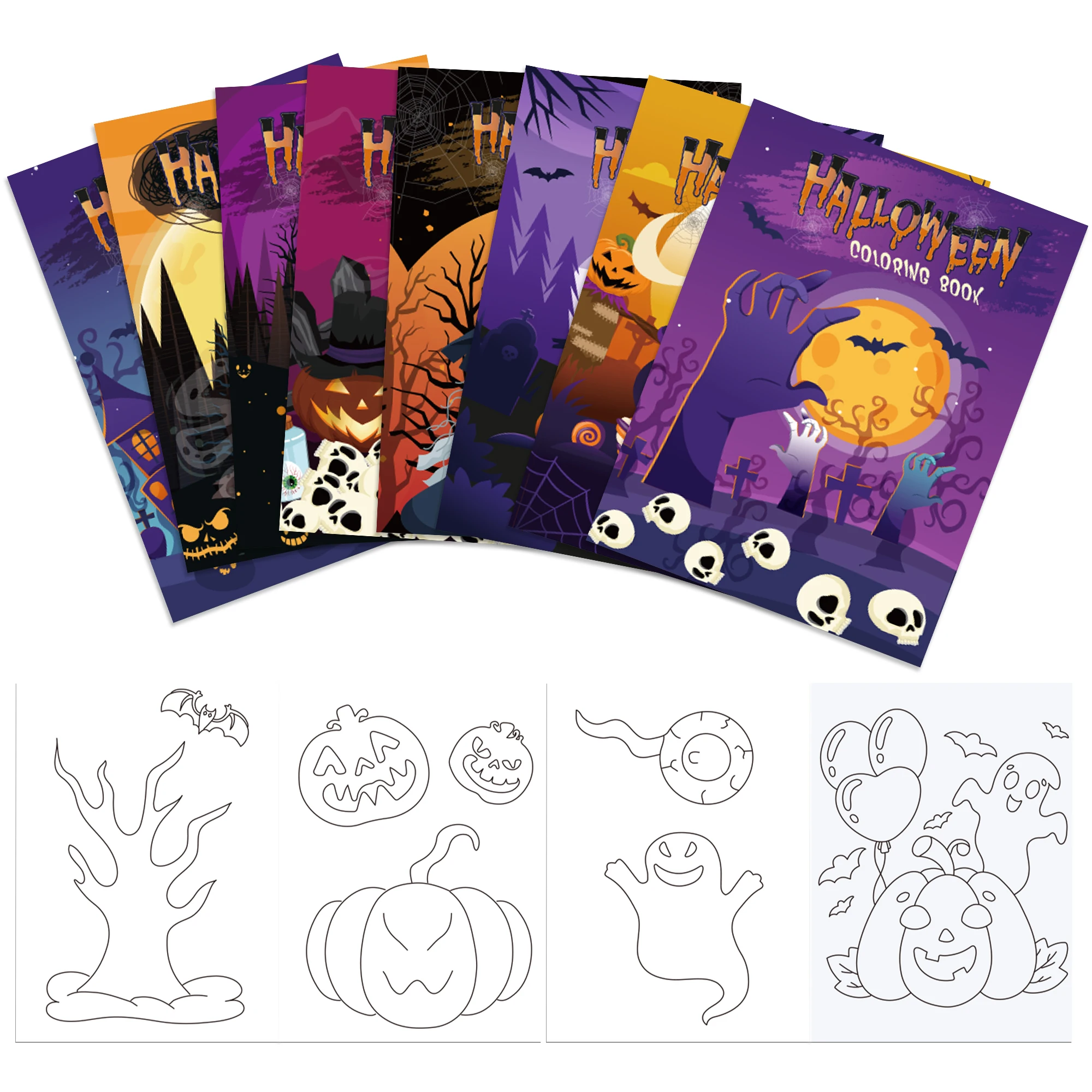 16pcs Cartoon Pumpkin Castle Happy Halloween Party Graffiti Painting Book Kids Coloring Picture Books Gifts Toy Drawing Notebook