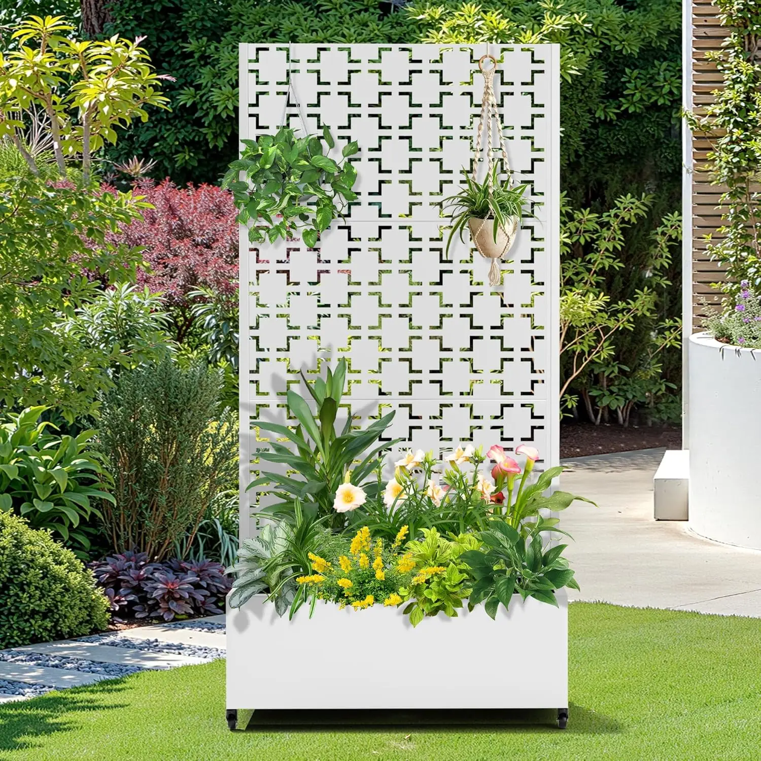 

Metal Raised Garden Bed with Wheels and Trellis,73"x35"x16" Planter Box for Climbing Plants, Vegetables & Vines, Features Privac