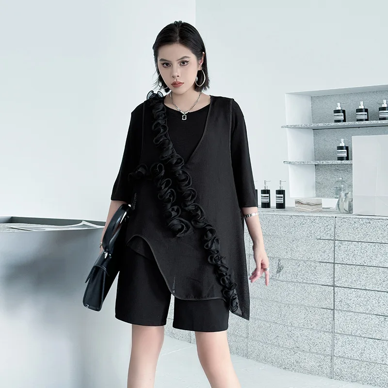 Tannt 女性コート不規則な花パッチワーク中空アウトノースリーブベストコート非対称ファッションルーズ黒人女性オーバーコート 2025