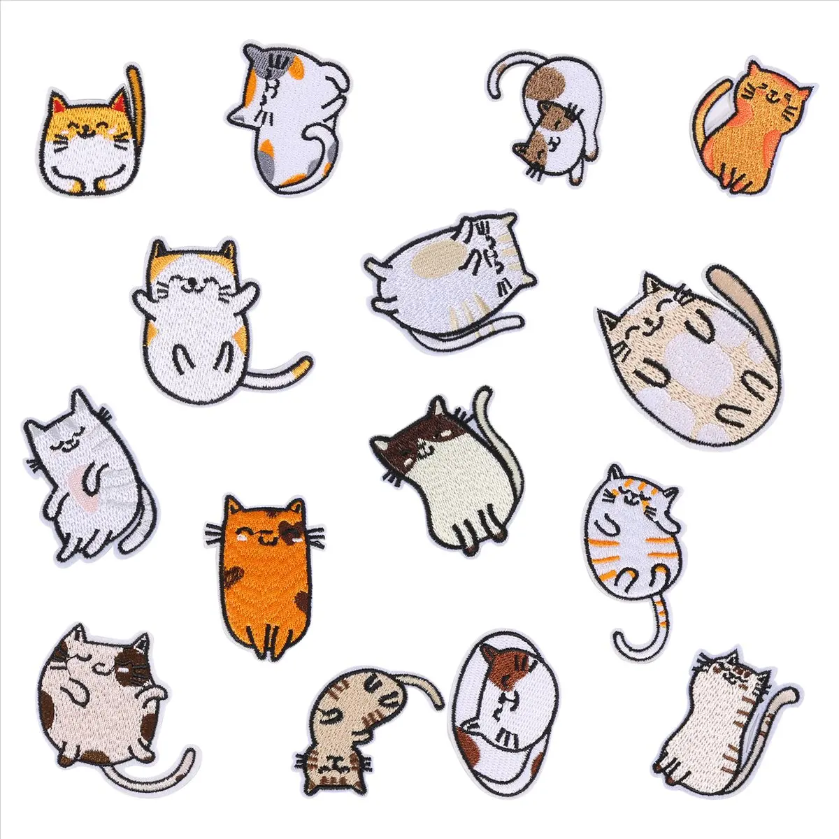 Embroidered Iron on Patches, 15PCS Vivid Cute Cat Embroidery Patches for Jeans Jackets Sewing Applique DIY Accessory-AT35