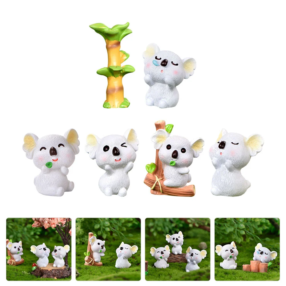 6 Pcs Koala Ornament Desktop Decorations Mini Cupcakes Toy Set Yard Garden Miniature Resin Sculptures Table Animals