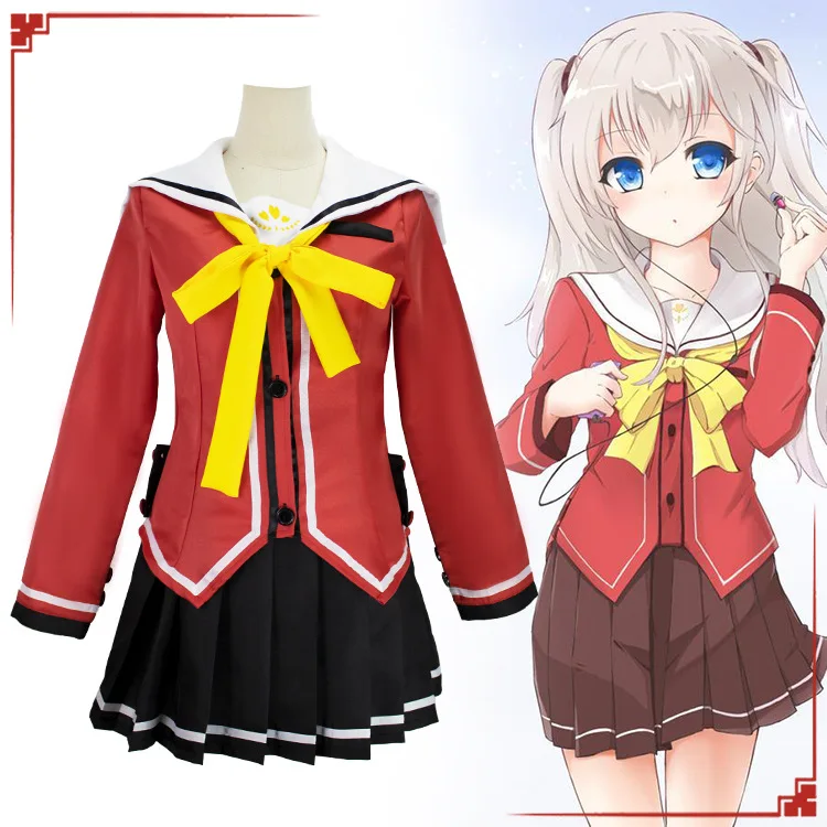 

Anime Charlotte Tomori Nao Cosplay Costume Aldult Woman Cute Top Skirt Bow Tie Halloween Rave Party JK Uniform Suit Gift