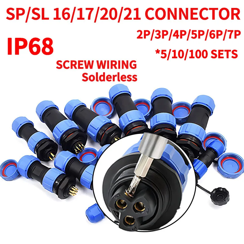 

5/10/100 Sets SL17 Waterproof IP68 SP16 SP17 SP20 SP21 Screw Wiring Connector Solderless Industrial Plug 2P 3P 4P 5P 6P 7Pin