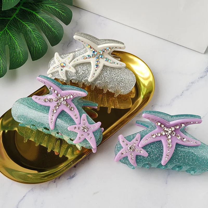 YHJ Underwater World Hair Claw Colorful Starfish Crabs Hair Claw Clip Hair Accessories for Women Girls