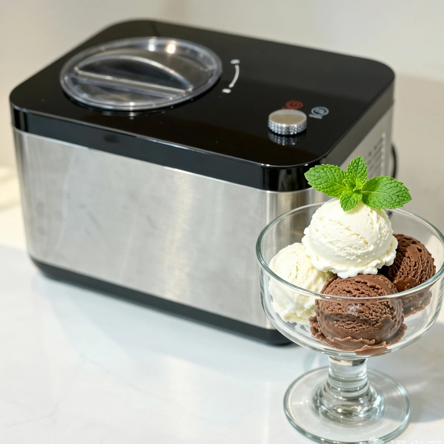 1.5L Stainless Steel Shell Household Compressor Refrigeration Ice Cream Maker for Home Use Removal Bowl and Mixing Blade