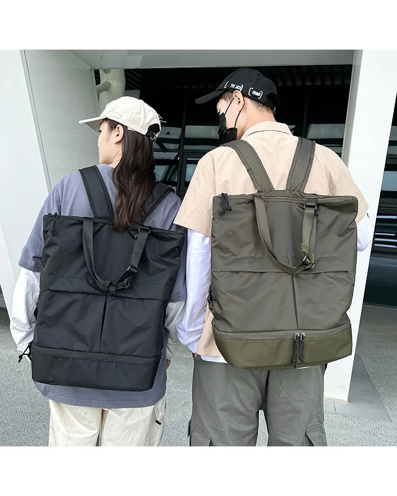Olive Green Convertible Tote Backpack with Multi Compartments Water Resistant Fabric Suitable for Work Travel and Daily Use