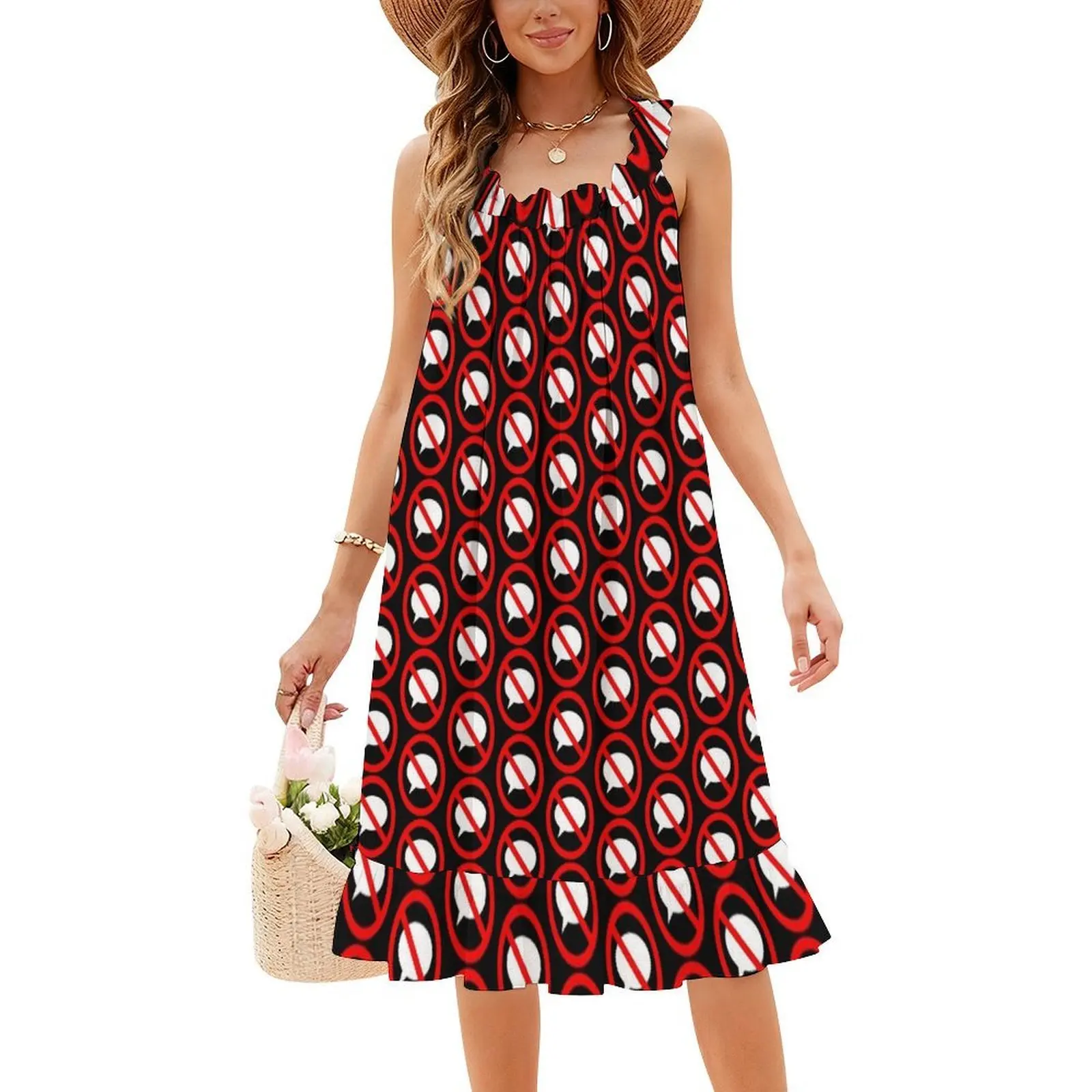 فستان بوهيمي بدون أكمام من لا تتحدث، فستان متعدد الطباعات لحفلات العطلات على الشاطئ، صامت لا يتحدث، يتعلم الاستماع إلى الفستان