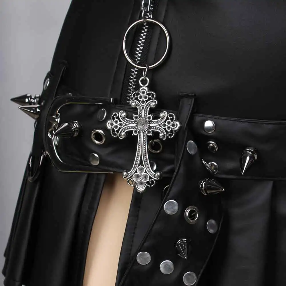 Kawaii Grunge Rave Outfits Goth Teen Y2K Vegan Leather Punk Rock Gothic Skirts Cross Harajuku Emo Festival Glitch Core E-Girls