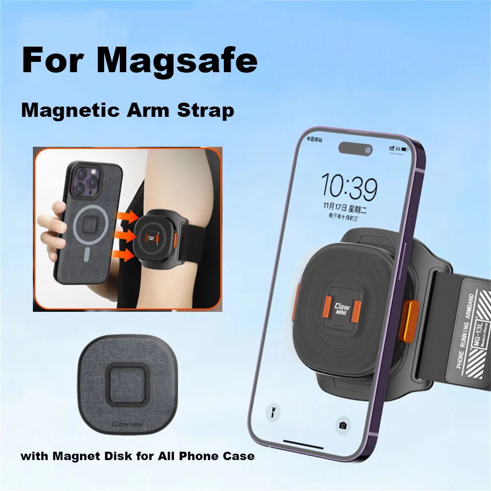 Vrig Mg-13L Claw Mini for Magsafe Magnetic Bracket Phone Holder Arm Strap Mount for Running Fitness Outdoor Cycling Arm Belt