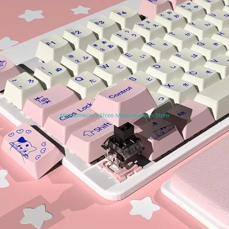 W91A PBT Keycaps 145 Keys Pussycat Theme CherryProfile Keycap for Mechanical Keyboard