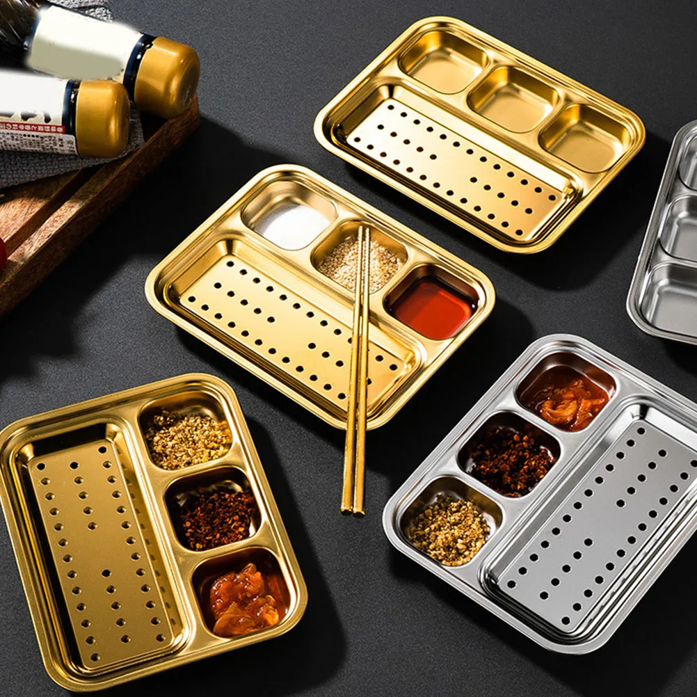 

Stainless Steel Food Grade Mess Food Divided Plate Plates Dinner Divided Pan Reusable Oil Filter Mess Free Plates Easy Clean